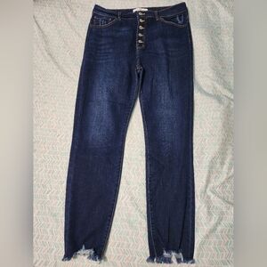 KanCan Dark Indigo Ankle Jeans with Distressed Hem